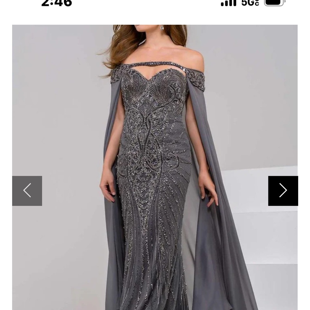 JVN by Jovani Off-Shoulder Silver Gown